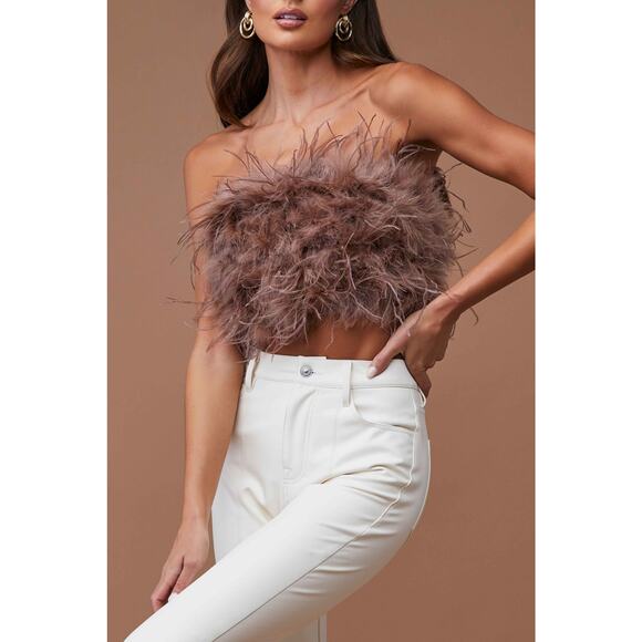 NWT Lamarque Zaina Strapless Feather Bustier in Mink Brown Top Size XS - Picture 4 of 5